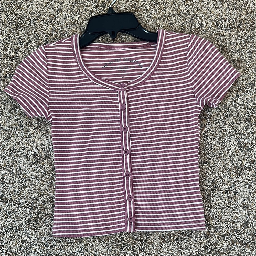 Striped Button-Up Crop Top